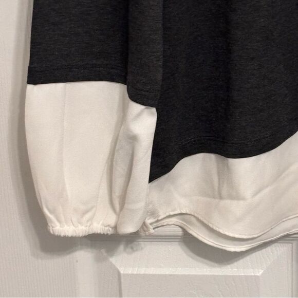 Anne Klein | Women’s Dark Grey Sweatshirt Pullover Top White Sheer Trim Size XL - Picture 5 of 15